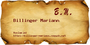 Billinger Mariann névjegykártya